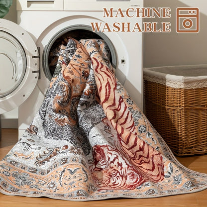 Area Rug, Tiger and Jungle Forest Print Ultra-Thin Indoor Carpet in Three Colors with Machine-Wash Care