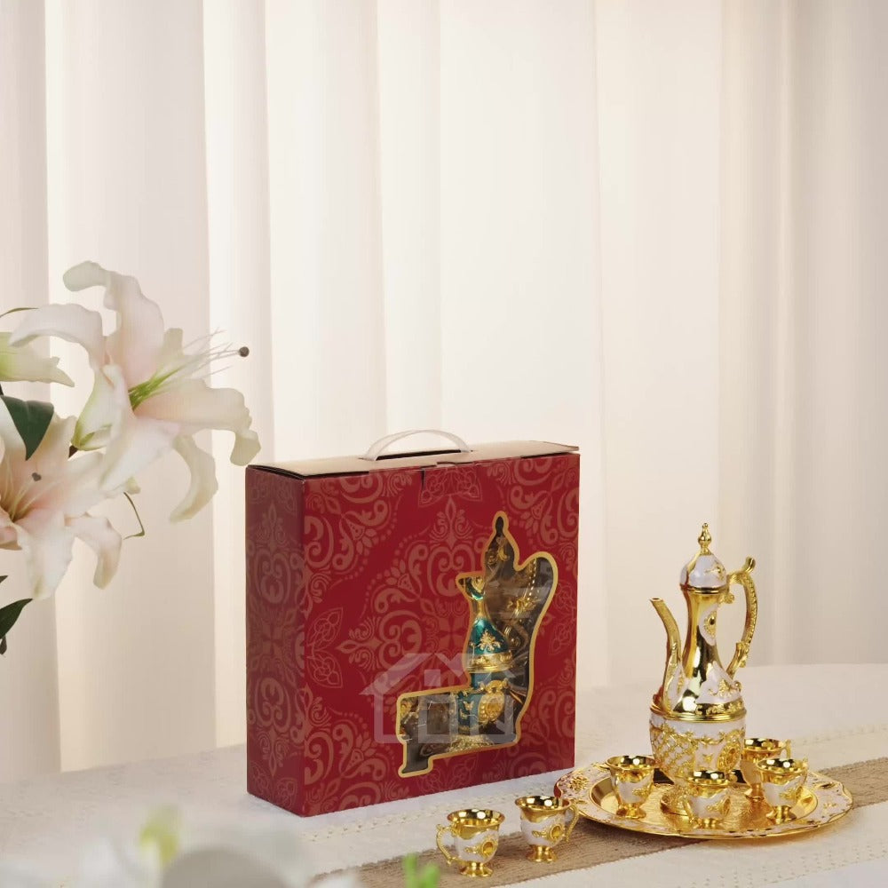 Vintage-Style Turkish Tea and Coffee Serving Set with Teapot, Six Cups and Tray in Three Colors