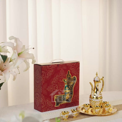Vintage-Style Turkish Tea and Coffee Serving Set with Teapot, Six Cups and Tray in Three Colors