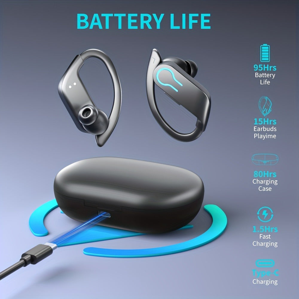 Wireless Earbuds TWS Earhooks with Semi-Open Back, ENC Calls, LED Case and Touch Volume in Two Colors