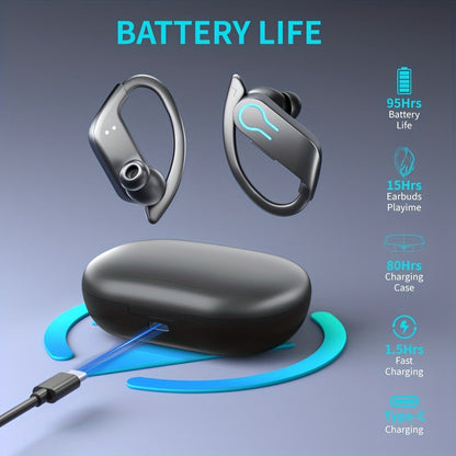 Wireless Earbuds TWS Earhooks with Semi-Open Back, ENC Calls, LED Case and Touch Volume in Two Colors