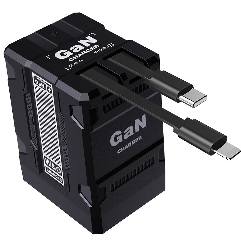 GaN Wall Charger 120W Fast with Retractable Built-In Cable & Foldable Plug – Compact Portable Travel USB-C Adapter for iPhone 17 16 15 14 Pro Max, Samsung Galaxy Ultra, Android Devices, 6 Colors