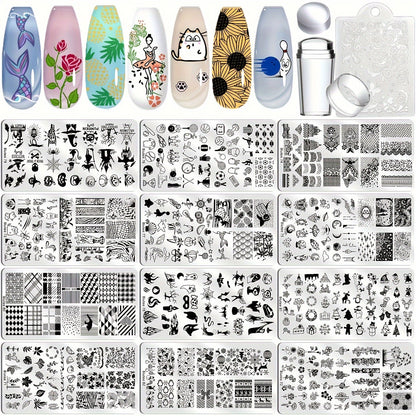 Nail Stamping Plate Kit with Stamper and Scraper in 14-, 15- or 26-Piece Protected Checkout Options