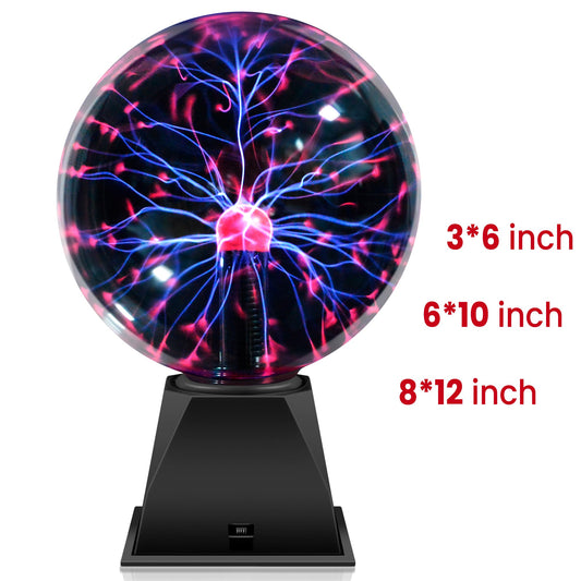 Plasma Ball Lamp Touch Sensitive Lightning Globe, Electric Plasma Sphere Night Light for Home Decor, Desktop Science Toy & Party Accent — Available in 3", 6" & 8" Sizes