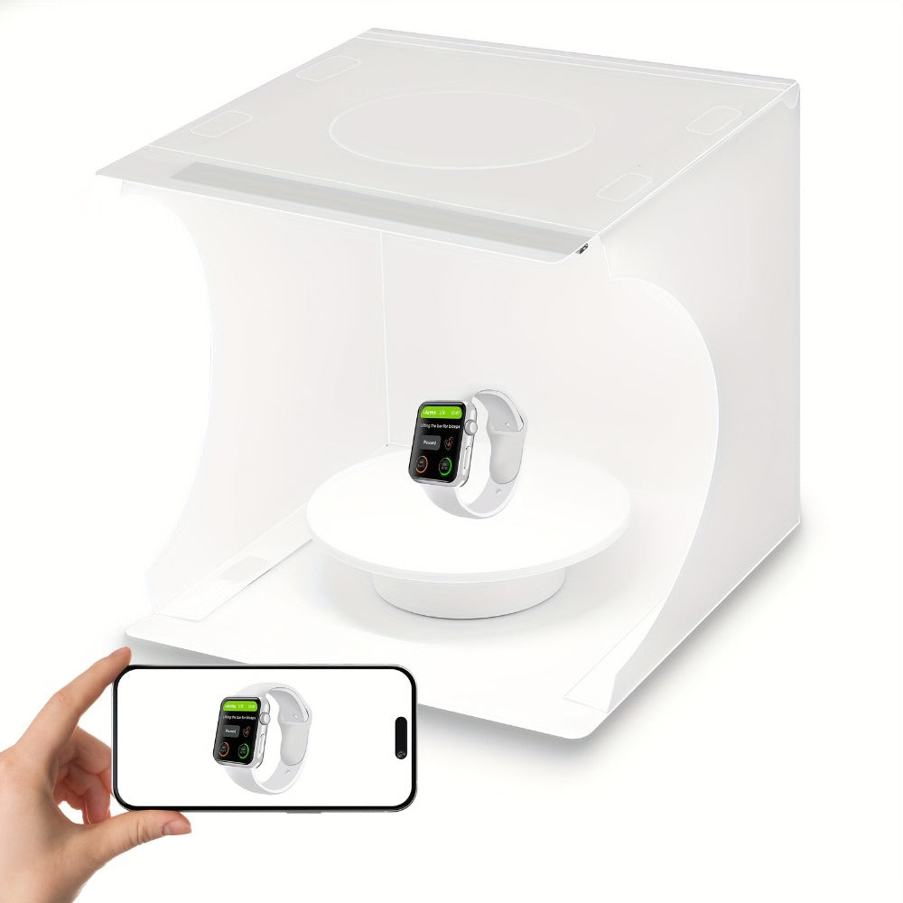 Photo Studio Lightbox Kit with 360 Motorized Turntable 6 Color Backdrops Foldable Fabric Tent USB Powered for Product Photography Smartphones DSLR Jewelry Cosmetics Ecommerce