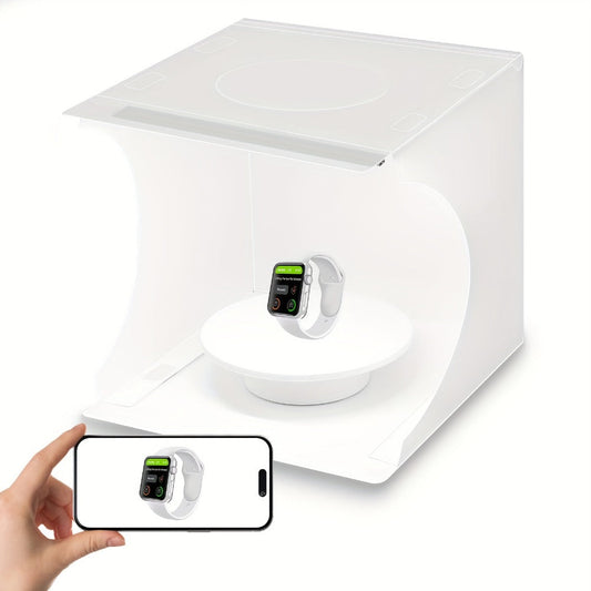 Photo Studio Lightbox Kit with 360 Motorized Turntable 6 Color Backdrops Foldable Fabric Tent USB Powered for Product Photography Smartphones DSLR Jewelry Cosmetics Ecommerce