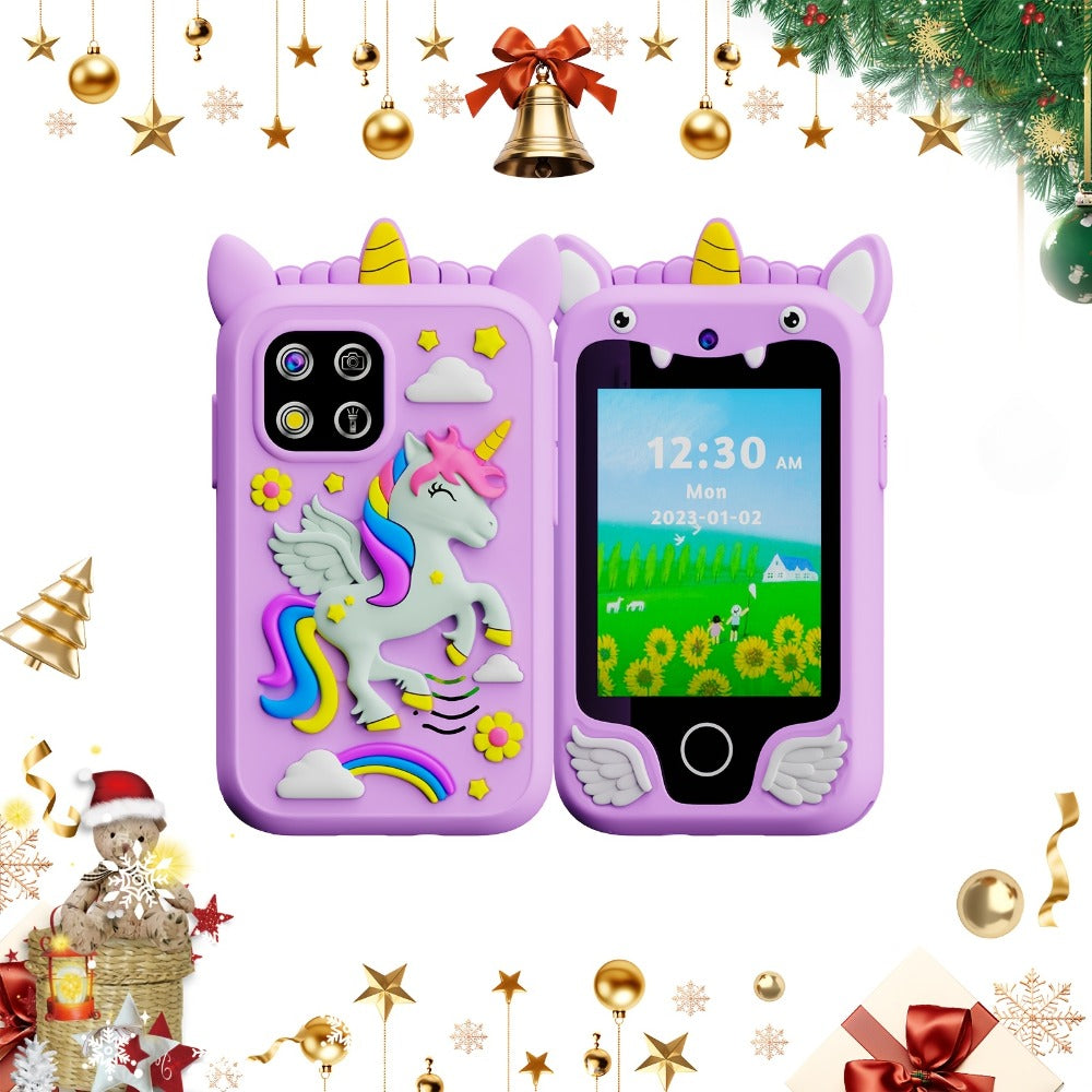 Dinosaur Explorer Phone Toy for Kids with HD Touchscreen & Dual Camera – Educational Smart Phone Toy 8GB for Boys & Girls, Travel Toy in Pink Purple Green, Birthday Christmas Gift