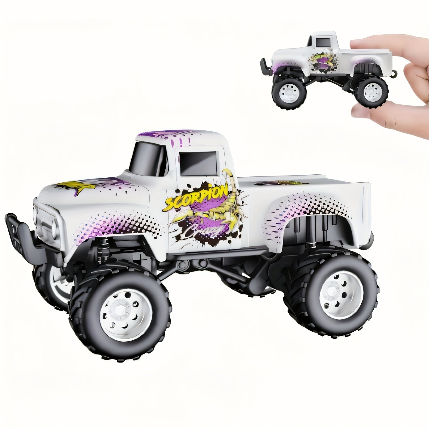 Remote Control Car, 1:64 Scale Die-Cast Monster Truck with 2.4GHz Control, LED Headlights and Five Color Options