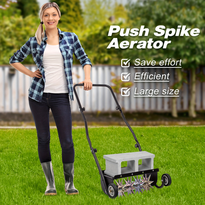 Rolling Lawn Aerator Push Spike 16.5" Heavy Duty with 5-Star Steel Tines, Weight Tray & Steel Handle for Deep Soil Aeration, Lawn Garden Yard Grass Care