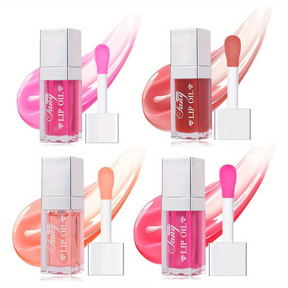 Glossy Lip Oil Set 4 Pack Moisturizing Plumping Transparent Volumizing Lip Treatment Non-Sticky extended-wear Lip Gloss Oil for Soft
