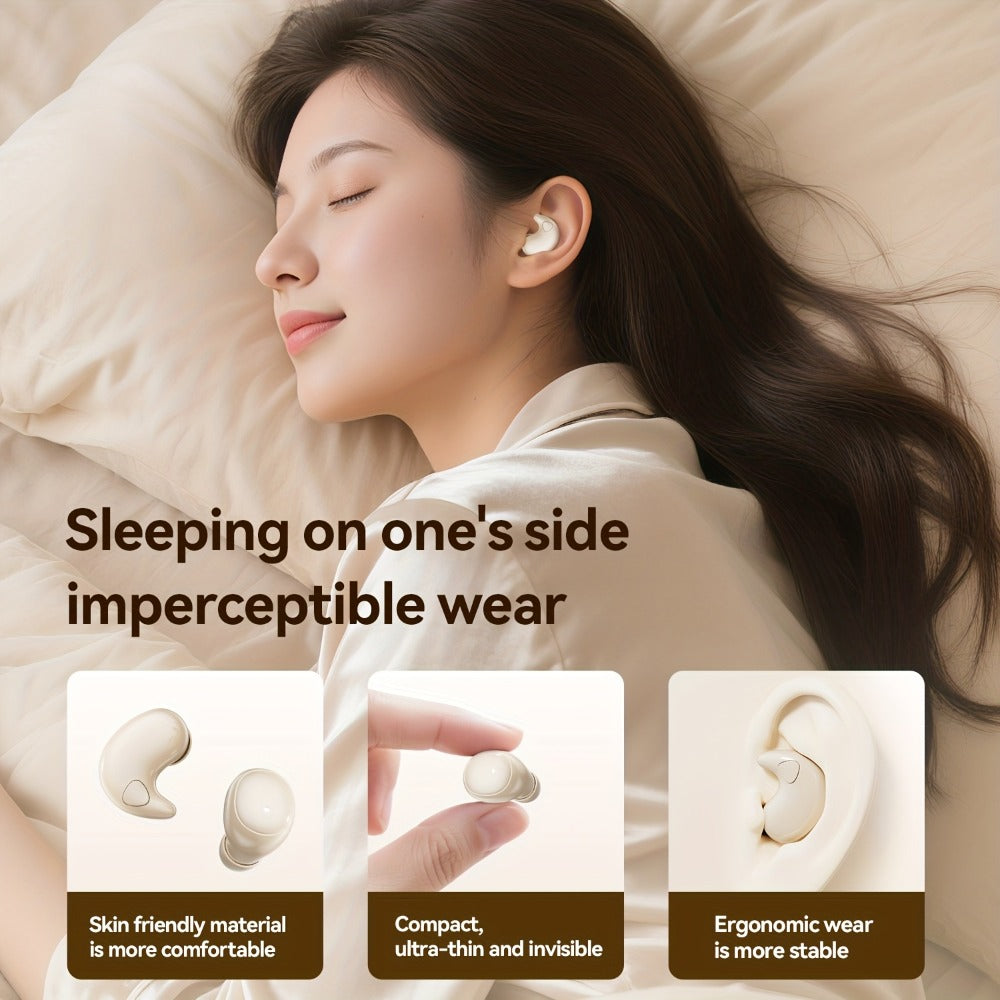 Invisible Two-Pair Sleep Earbud Set with Digital Charging Cases in Purple or Beige for Side-Sleep Listening