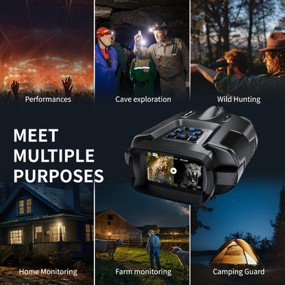 Black 4K-Labeled Night Vision Binoculars with 3-Inch Screen, 8X Digital and 5X Optical Zoom, 64GB Card and Carry Case