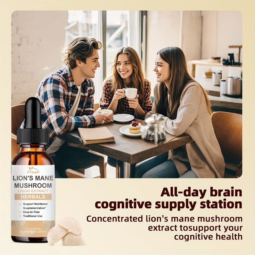 Lion's Mane Mushroom Liquid Drops 2fl oz Natural Herbal Extract for Brain Support, Focus, Memory & Cognitive Clarity for Men & Women