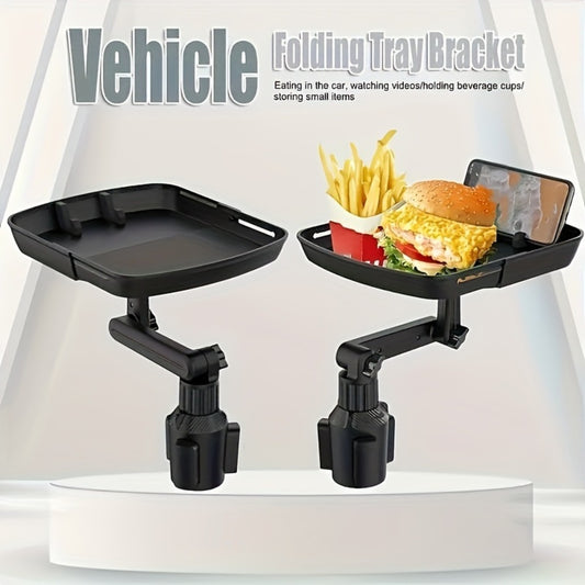 3-in-1 Car Cup Holder Tray with Phone Holder – Dual Expandable Base, ABS Adjustable 360° Rotating Bracket, Universal Car Interior Organizer Accessory