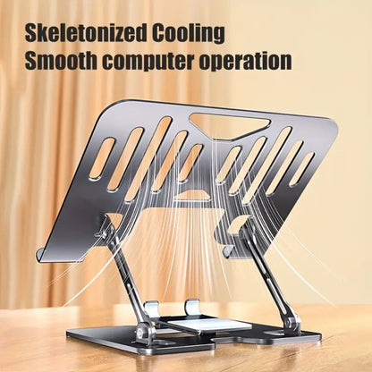 Adjustable Laptop Stand 2-in-1, Carbon Steel Ergonomic Computer & Phone Stand, 180° Height Adjustment, Foldable Portable Desk Stand for MacBook, Tablet, Mobile Phone – Silver/Black
