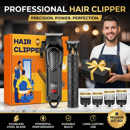 2-Piece Hair Clipper Set with Full-Size Clipper, Detail Trimmer, Guide Combs and USB Charging Accessories