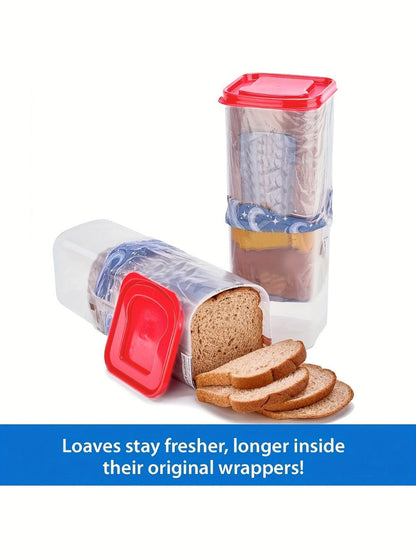 Food Storage Container Bread Box with Clear Rectangular Body, Flip-Top Lid and Red or Black Selection