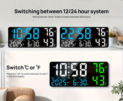 14.6-Inch Digital LED Wall Clock with Remote, Date, Weekday, Temperature and Humidity Color Options