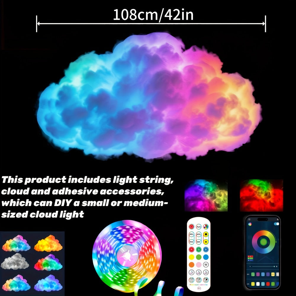 Cloud Night Light 3D RGB – DIY Thunder Cloud Lamp with Music Sync & Color Changing LED, USB Powered, Wall & Ceiling Mount, Ambient Light for Bedroom, Gaming Room & Party Decor