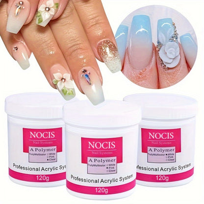 NOCIS 120g Acrylic Nail Powder Jar in White, Pink or Transparent Color for Use with Compatible Acrylic Liquid