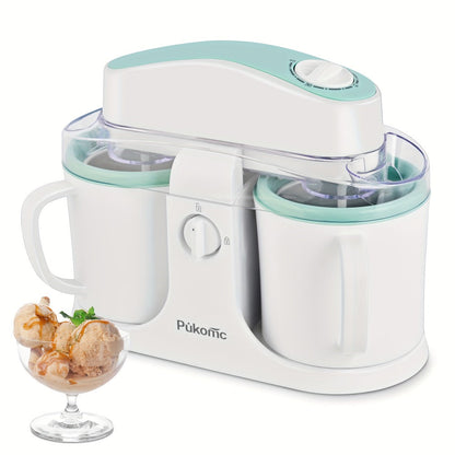 Ice Cream Maker Machine 33.81oz Dual Cup - Homemade Ice Cream, Frozen Yogurt & Fruit Smoothies, Detachable Easy-Clean Design