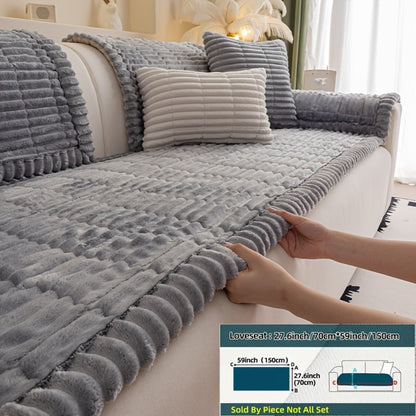 Wavy-Edge Plush Sofa Cushion Cover in Four Colors with Single-, Two-, Three- or Four-Seat Sizes