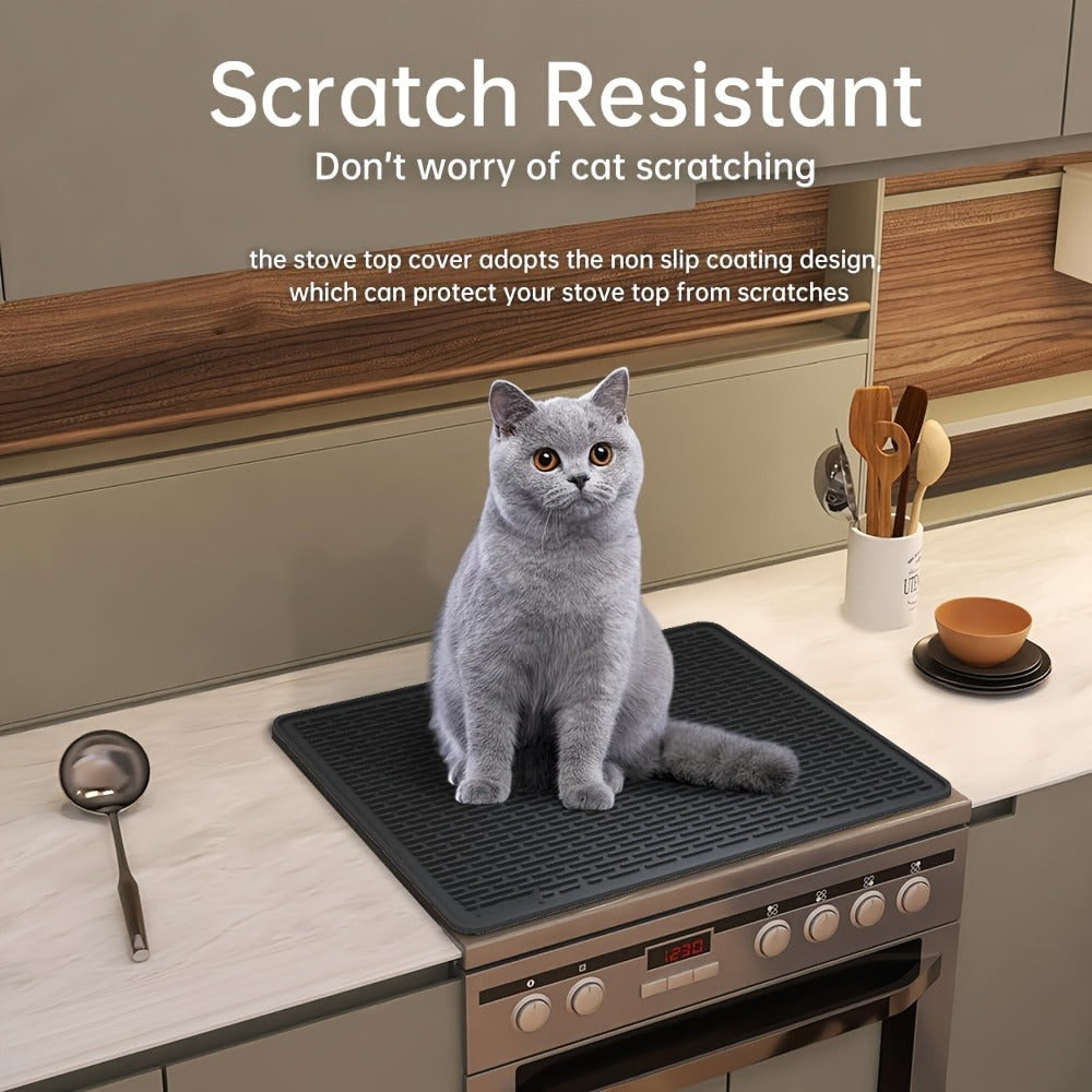 Black Silicone Electric Stove Top Cover Mat, 28 x 20 Inch Raised-Ridge Countertop Protector