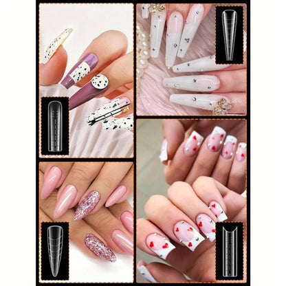 Poly Gel Nail Extension Form Kit - 192pcs Dual Forms, 96pcs Reusable Pads, 8 Shapes Acrylic Mold, Brush Pen