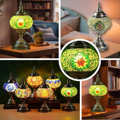 Table Lamp with Mosaic Glass Globe, Metal Base, Seven Color or Pack Options and Three White-Light Modes