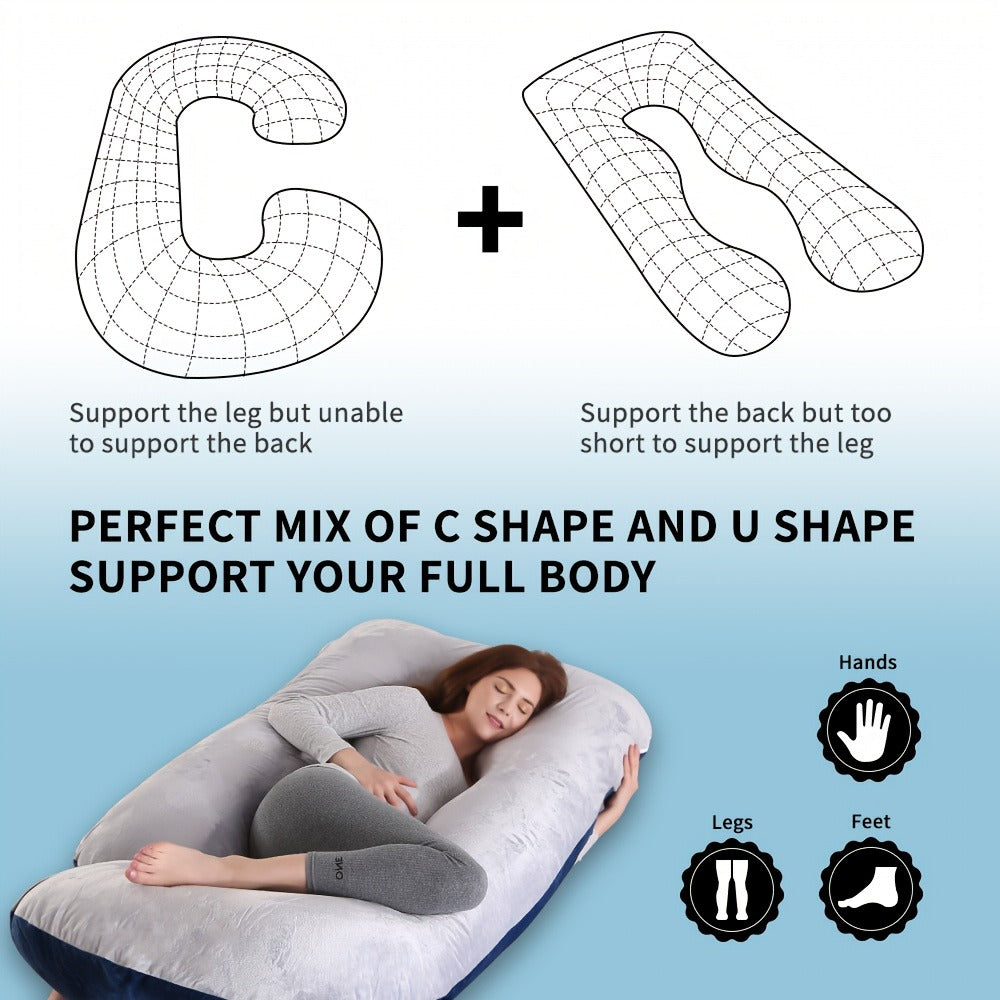 Maternity Pillow Full Body Pillow J-Shaped Pregnancy Pillow with Removable Cover Back Leg Tummy Support Multiple Styles & Sizes