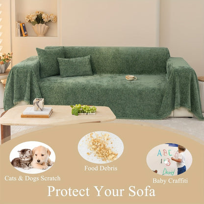 Sofa Cover 300 GSM Solid Chenille Throw with Fringe in Four Colors and Sizes from Single Seat to 71 x 150 Inches