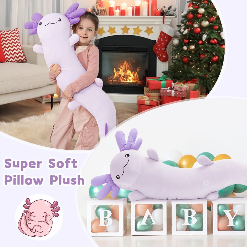Large Axolotl Plush Body Pillow XL 48in Glow in the Dark Stuffed Animal Toy Soft Cuddly Axolotl Plushie for Kids Adults Birthday Christmas Valentine Gift (Purple, 122cm/48in)