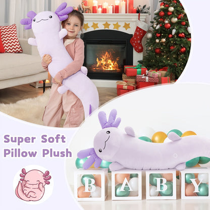 Large Axolotl Plush Body Pillow XL 48in Glow in the Dark Stuffed Animal Toy Soft Cuddly Axolotl Plushie for Kids Adults Birthday Christmas Valentine Gift (Purple, 122cm/48in)