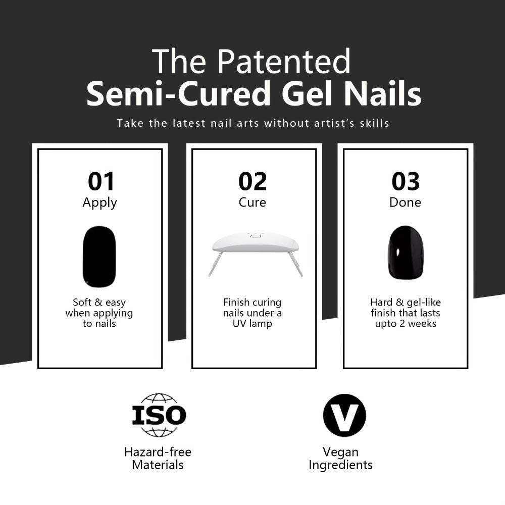 Semi-Cured Nail Sticker Kit with 20 Designs, Portable UV Lamp and Full-Coverage Nail Patches
