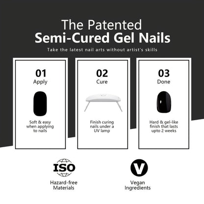 Semi-Cured Nail Sticker Kit with 20 Designs, Portable UV Lamp and Full-Coverage Nail Patches