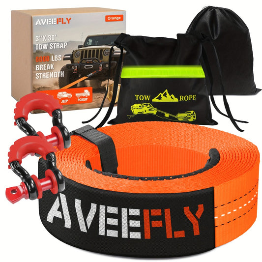 Recovery Tow Strap 4-in-1 Kit 4000-6000 LBS - Off-Road Emergency Strap with D-Ring Shackles, Safety Flag & Storage Bag for Truck, Jeep, ATV, UTV