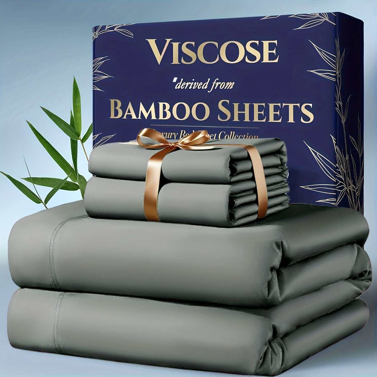Viscose-from-Bamboo Four-Piece Sheet Set with Deep-Pocket Fitted Sheet, Twin to King Sizes and 12 Colors