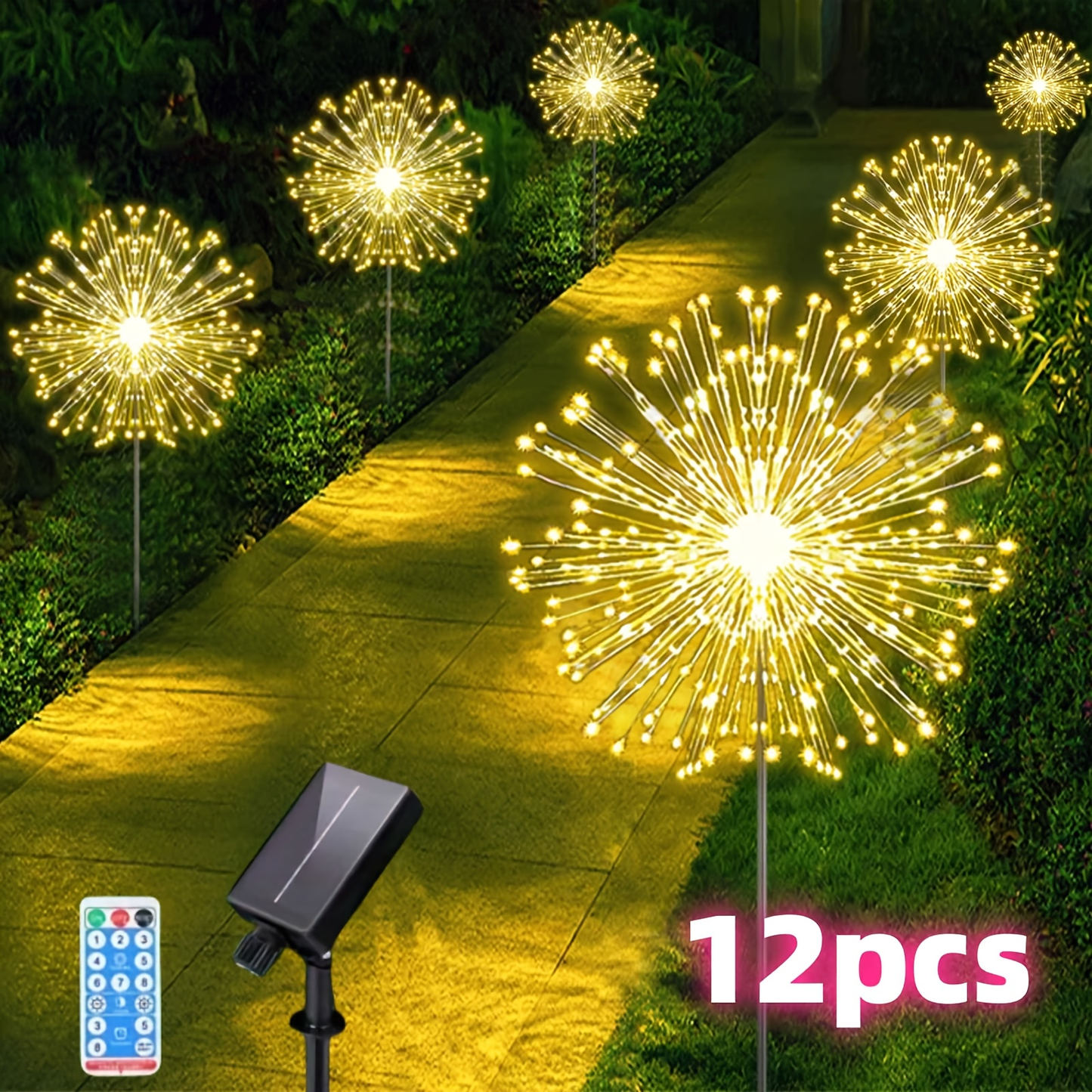Solar Garden Lights Dandelion Firework Stakes with Remote, 540/1080 LEDs, 8 Modes and 6/12 Packs