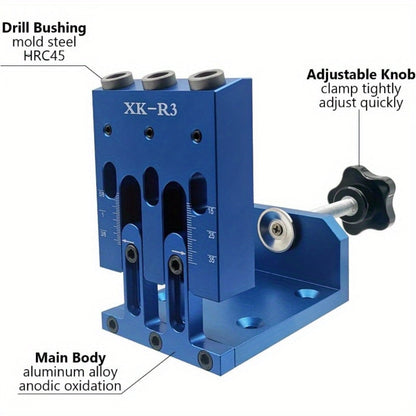 Adjustable Pocket Hole Jig Kit with Three 15-Degree Drill Guides, Bits, Screws, Plugs and Hex Drivers