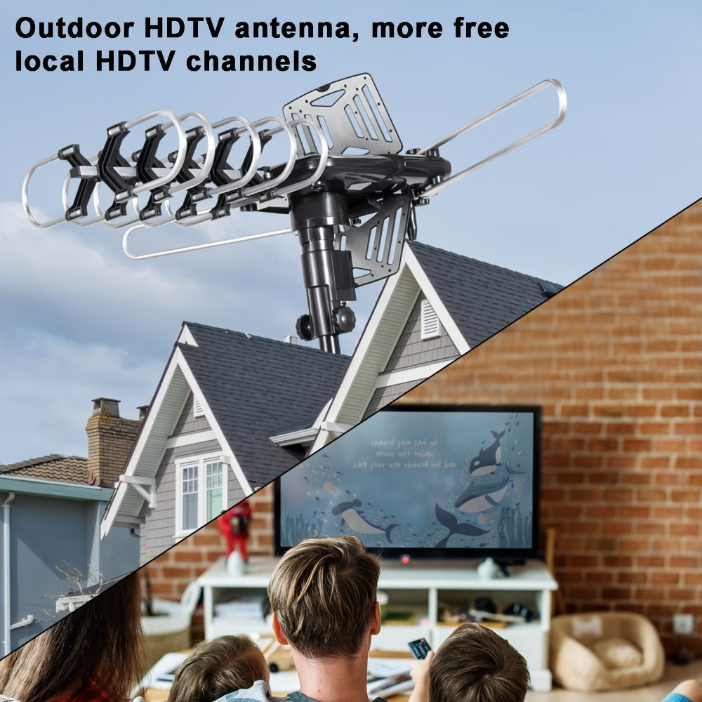 TV Antenna with Motorized Outdoor Yagi Array, Two-TV Control Box, Remote, RG6 Cable and Mounting Pole