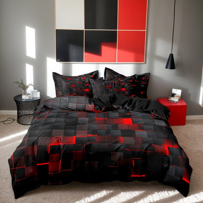 3-Piece Duvet Cover Set with Dimensional Geometric Cube Print, Zipper Closure and Five Color Options