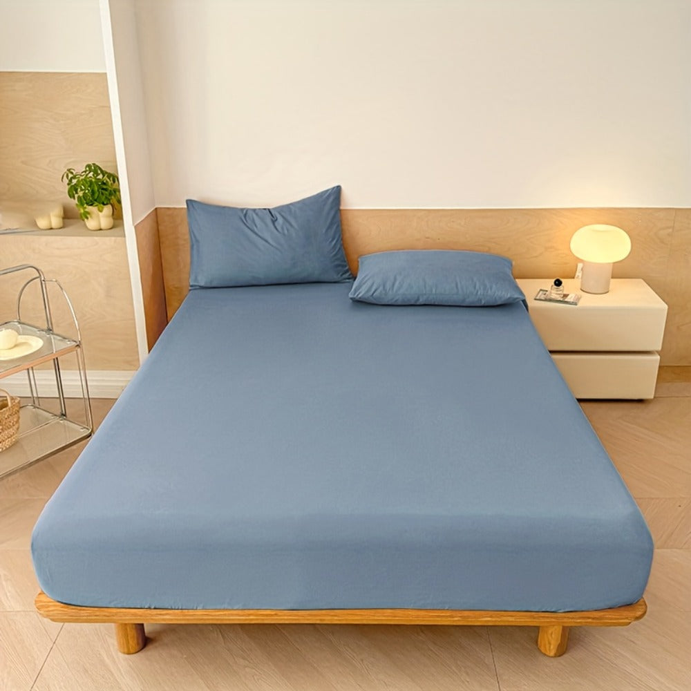 Fitted Sheet Set 3pcs with 2 Pillowcases | Soft Solid Color Bed Sheets Twin Full Queen King