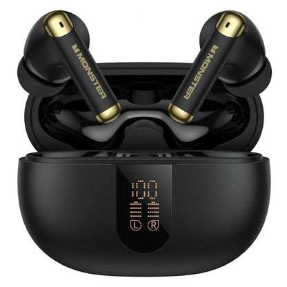 Monster Wireless Earbuds Stereo Sport Earphones Noise Canceling Condenser Mic LED Display Built-in Microphone Clear Calls Bluetooth for Sports Gym Running Black