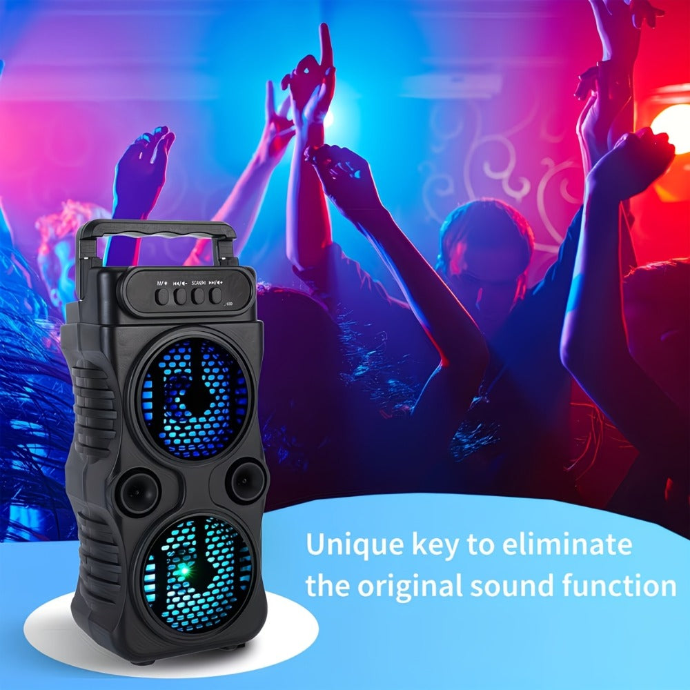 Portable Bluetooth Speaker with Dual Subwoofers, Color Lights, TWS, FM, USB, AUX, TF and Mic Input