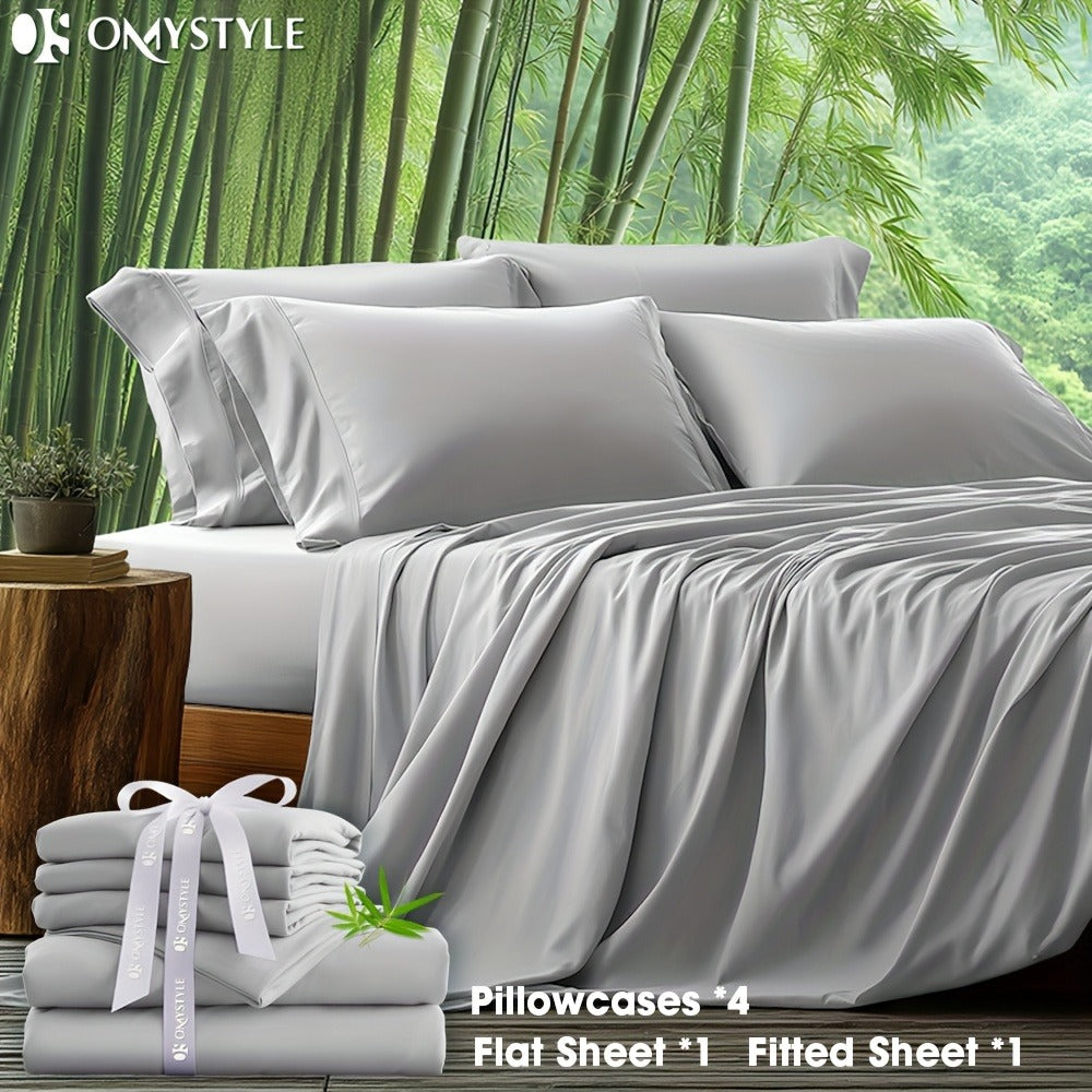 Bamboo Blend Bed Sheet Set 6pcs – Flat Sheet, Fitted Sheet & 4 Pillowcases, Ultra Soft Lyocell Viscose Breathable Bedding for Hot Sleepers, Deep Pocket Twin Full Queen King, 11 Colors