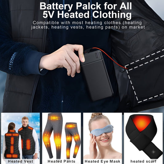 Power Bank 10000mAh 5V for Heated Clothing with PD 22.5W Charging in Black or White Battery Pack