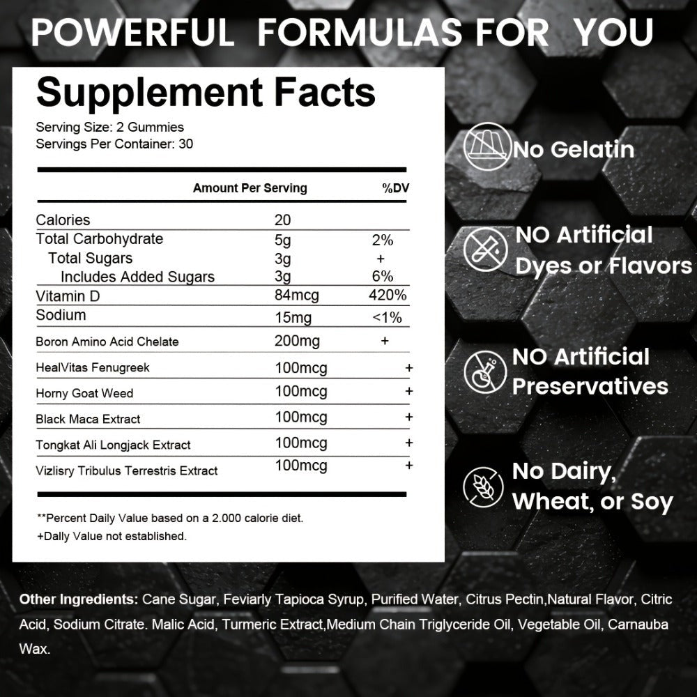 Men's Vitality Booster Gummies – Shilajit, Maca & Longjack Formula – Daily Energy, Mood & Performance Support for Men – Fast-Acting Blueberry Flavor Multivitamin Gummies for Men & Women