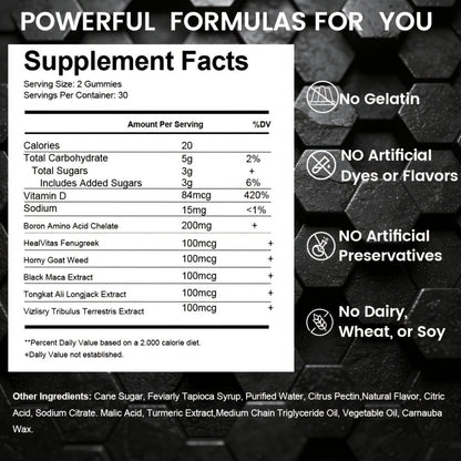Men's Vitality Booster Gummies – Shilajit, Maca & Longjack Formula – Daily Energy, Mood & Performance Support for Men – Fast-Acting Blueberry Flavor Multivitamin Gummies for Men & Women