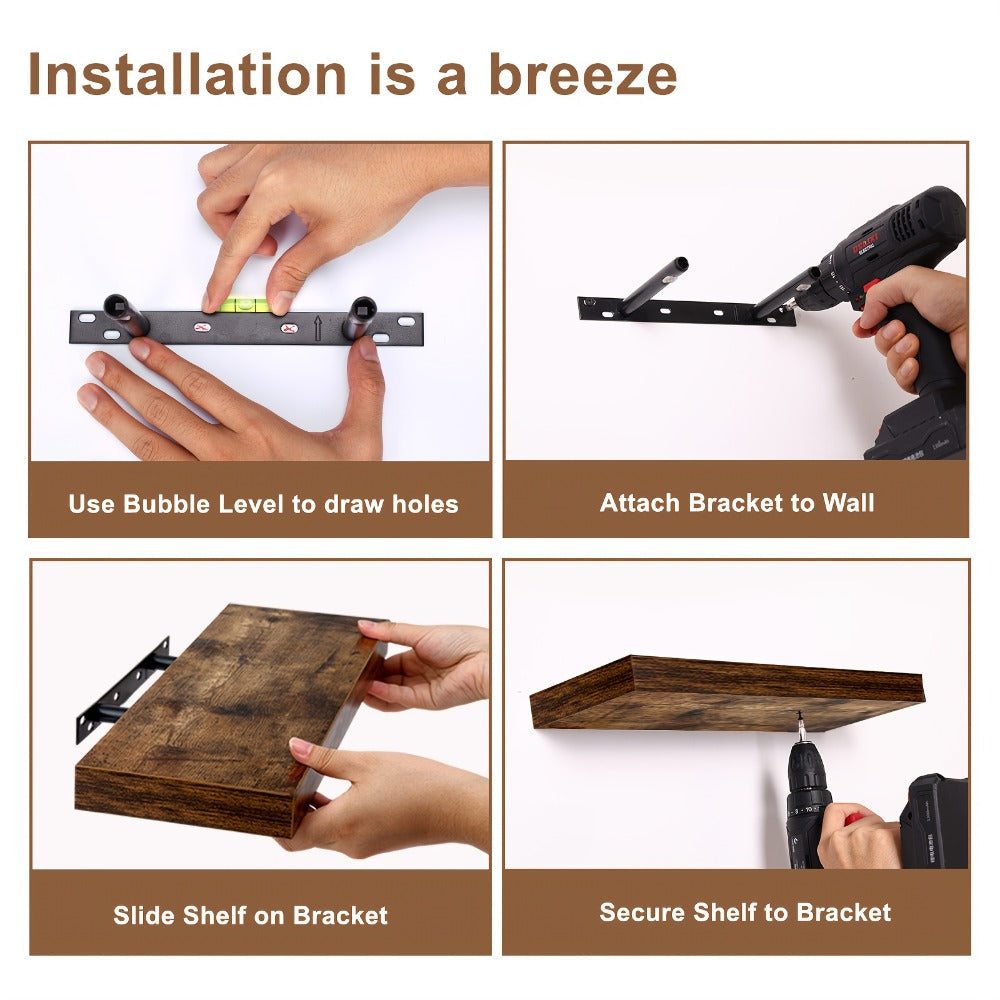 15.8-Inch Floating Wall Shelf Set with Concealed-Style Brackets, Five Finishes and 4- or 8-Piece Options