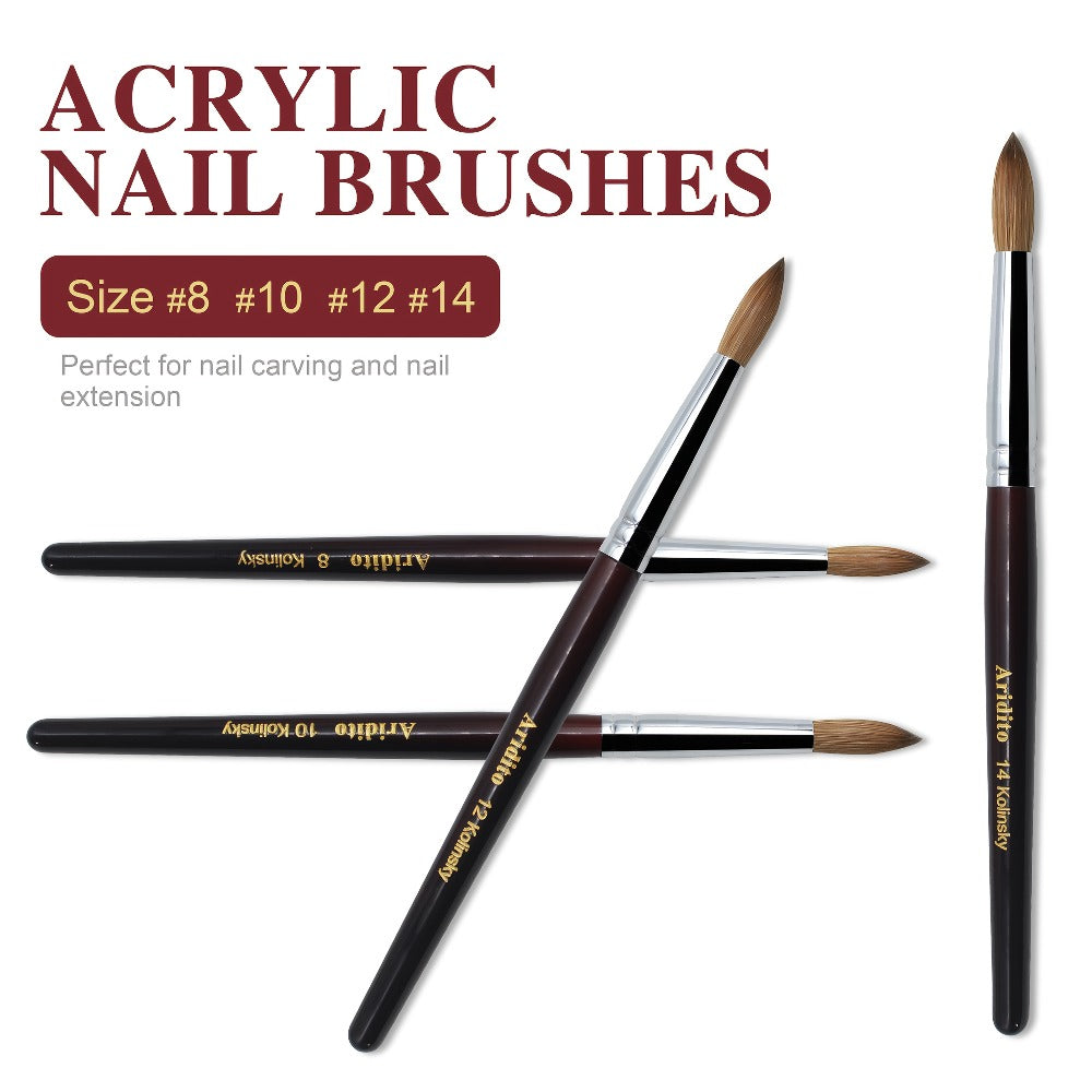 Red-Wine Handle Acrylic Nail Brush in Exact Checkout Sizes #8, #10, #12, #14, #16 or #18 with Pictured Round Tip